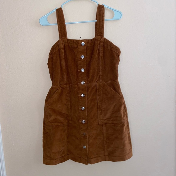 brown button front overalls corduroy cute y2k vintage dress mini hood core skirt - Picture 1 of 12